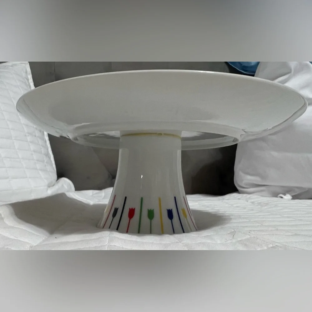 Georges Briard “Palette” multi-colored stripes with tulip patterns cake stand - Picture 6 of 8